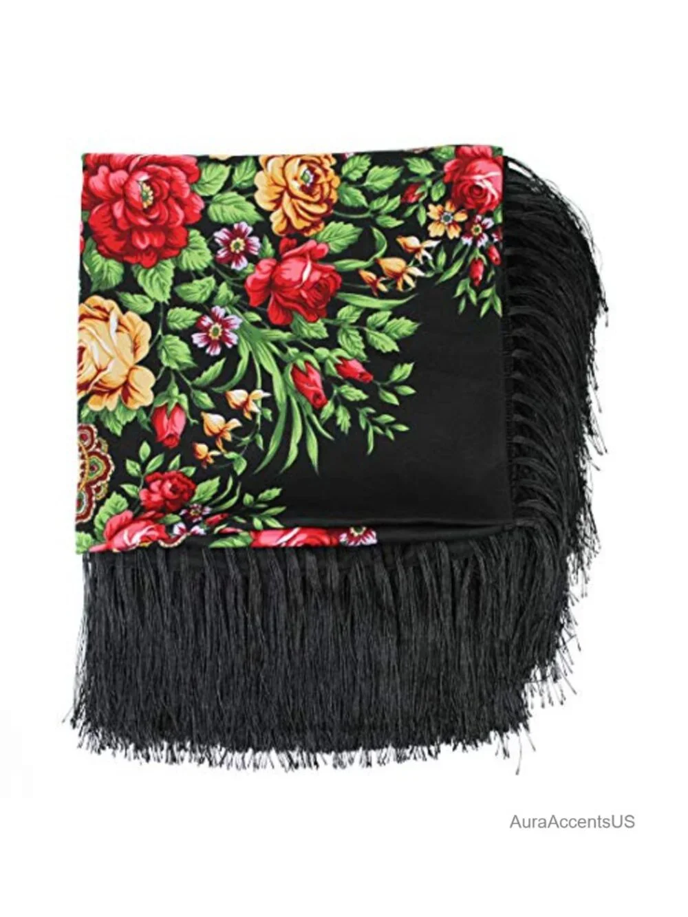 Oversized Cotton Floral Scarf Wrap Shawl Tassel Fringes Poncho